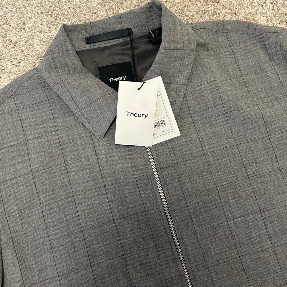 Theory Men's Zerega Sartorial Plaid Wool Blend Full Zip Jacket Charcoal XL NWT